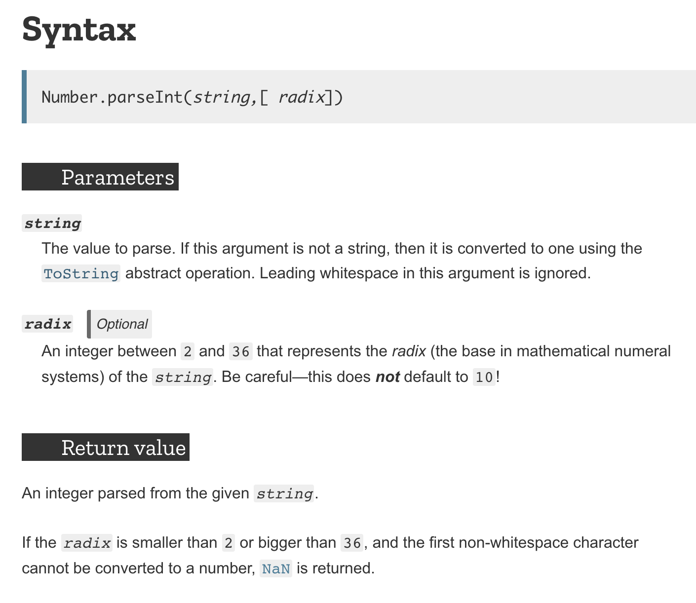 Number.parseInt() docs