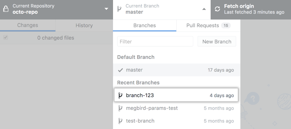 Drop-down menu to switch your current branch